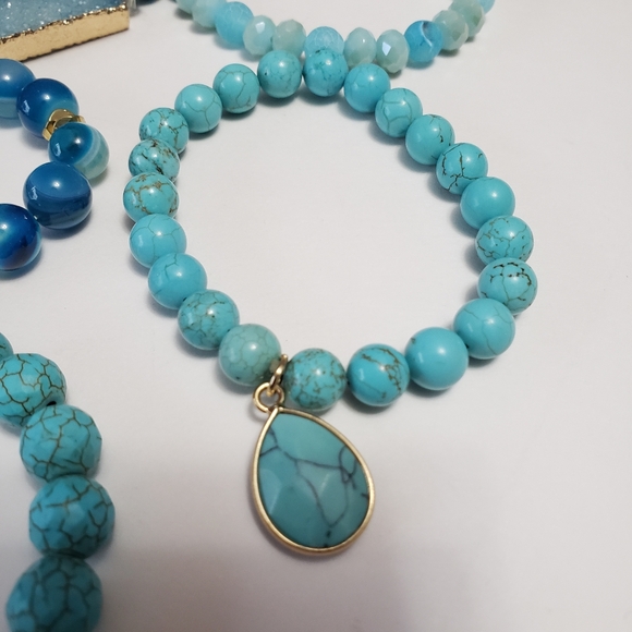 Bohemian Blue Ocean Women's bracelet 5pcs Natural Stone Glass Handmade Beaded - Picture 14 of 15